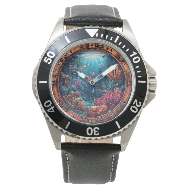 Nautical Window Lost Treasure Coral Reef Shipwreck Watch (Front)