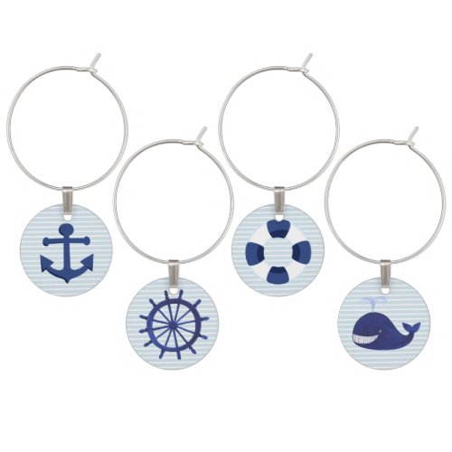 Nautical Wine Charms Anchor Wheel Life Ring Whale