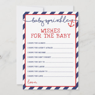 Nautical Wishes for Baby Sprinkle Game Navy Red Advice Card