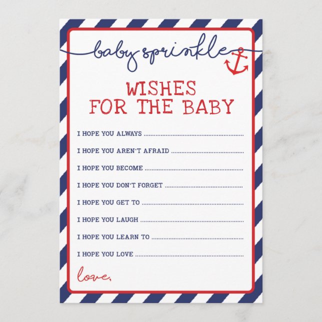 Nautical Wishes for Baby Sprinkle Game Navy Red Advice Card (Front)
