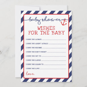 Nautical Wishes for the Baby Shower Game Navy Red Advice Card