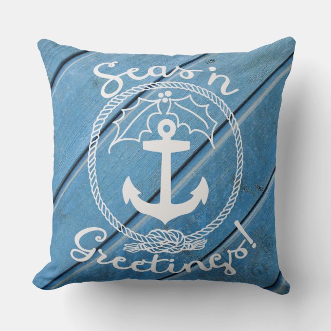 Nautical Wood | Seas 'n Greetings | Holiday Throw Pillow (Front)