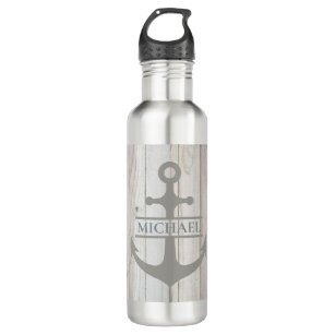 Nautical Wooden Boat Anchor Beach Cruise Name Stainless Steel Water Bottle