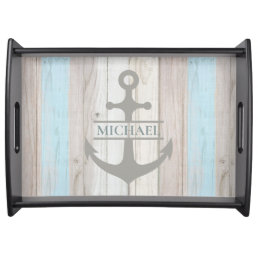 Nautical Wooden Boat Anchor Beach Name Serving Tray