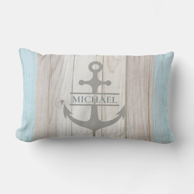 Nautical Wooden Boat Anchor Name Lumbar Pillow (Front)