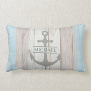 Nautical Wooden Boat Anchor Name Lumbar Pillow
