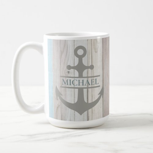 Nautical Wooden Boat Beach Anchor Name Coffee Mug