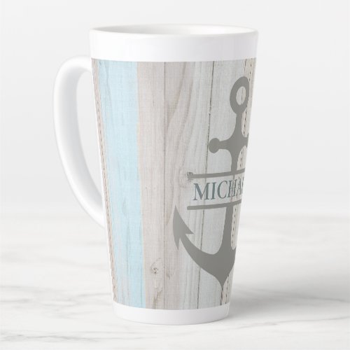 Nautical Wooden Boat Beach Anchor Name Latte Mug