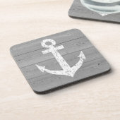 Nautical wooden drink coasters with boat anchor (Left Side)
