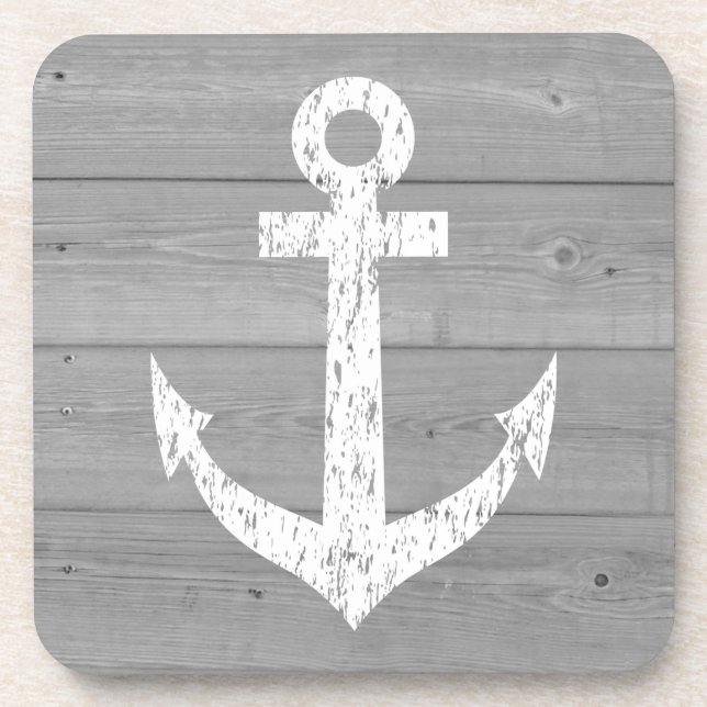 Nautical wooden drink coasters with boat anchor (Front)