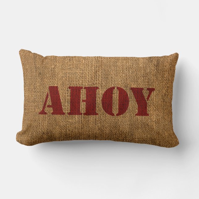 Nautical Word Ahoy Red Lumbar Pillow (Front)