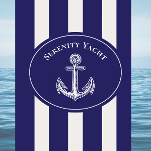 Nautical Yacht Anchor Blue Boat Name Bath Towel Set