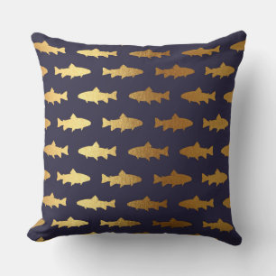 Nautical Yacht Club Blue Navy Golden Fish Shark Throw Pillow