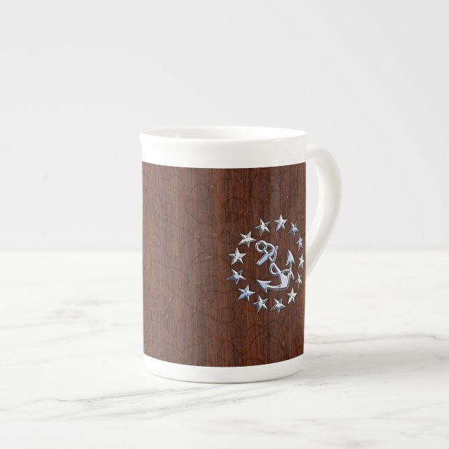 Nautical Yacht Flag Anchor Stars Symbol Bone China Mug (Front Right)