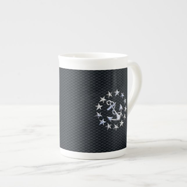 Nautical Yacht Flag Chrome Ensign on Grille Print Bone China Mug (Front Right)