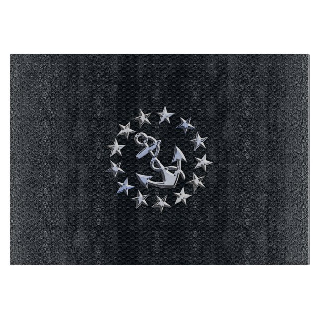 Nautical Yacht Flag Chrome Ensign on Grille Print Cutting Board (Front)