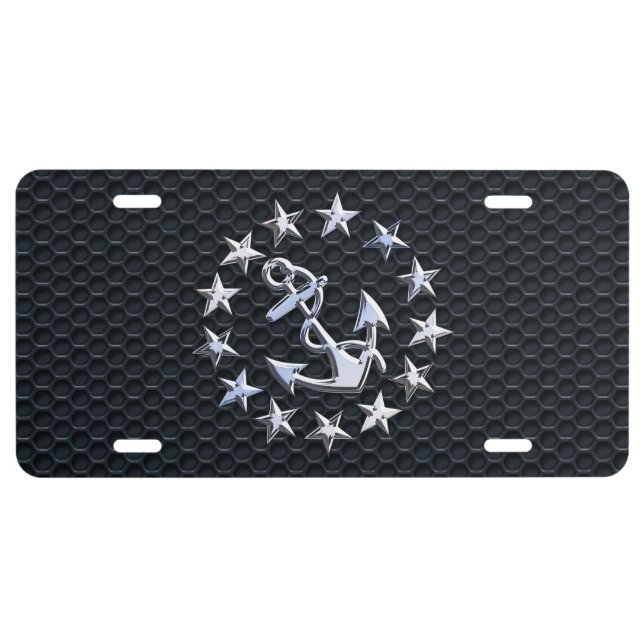 Nautical Yacht Flag Chrome Ensign on Grille Print License Plate (Front)