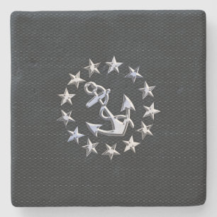 Nautical Yacht Flag Chrome Ensign on Grille Print Stone Coaster
