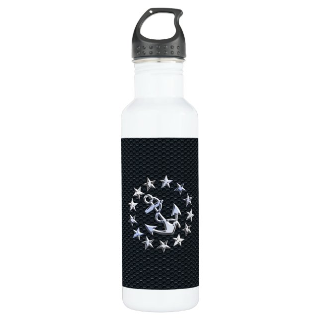 Nautical Yacht Flag Chrome Ensign on Grille Print Water Bottle (Front)