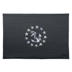 Nautical Yacht Flag Chrome Symbol on Grille Decor Cloth Placemat