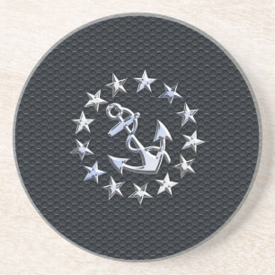Nautical Yacht Flag Chrome Symbol on Grille Decor Coaster