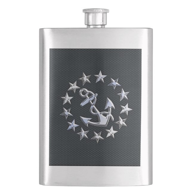 Nautical Yacht Flag Chrome Symbol on Grille Decor Flask (Front)