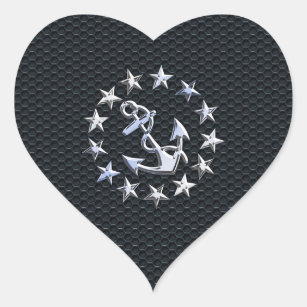 Nautical Yacht Flag Chrome Symbol on Grille Decor Heart Sticker