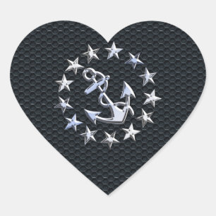 Nautical Yacht Flag Chrome Symbol on Grille Decor Heart Sticker