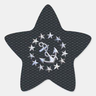 Nautical Yacht Flag Chrome Symbol on Grille Decor Star Sticker
