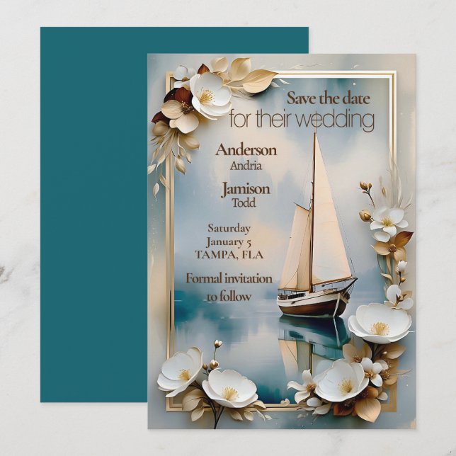 Nautical yacht ship wedding  save the date (Front/Back)