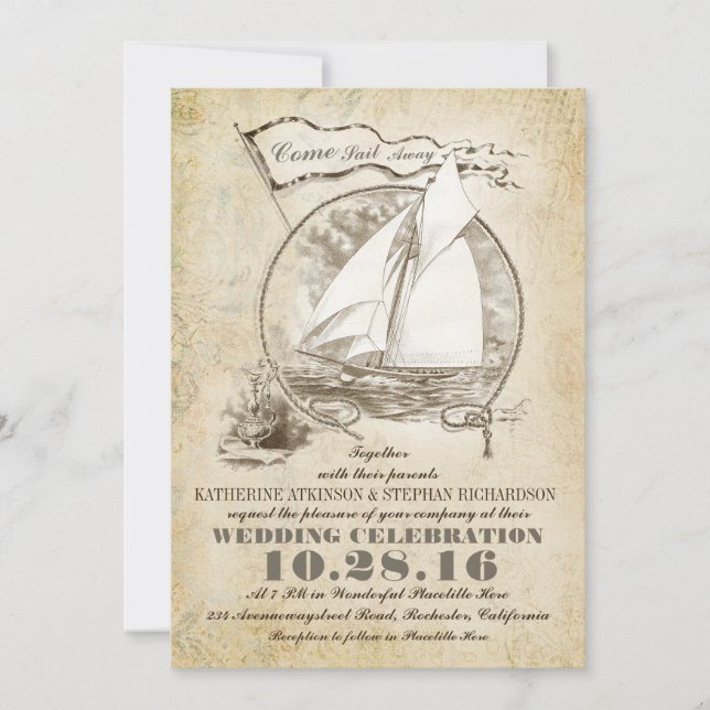 Nautical yacht wedding invitation-Come Sail Away Invitation (Front)