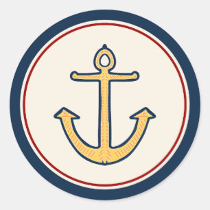 Nautical Yellow Anchor Classic Round Sticker