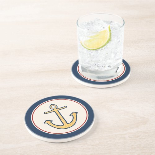 Nautical Yellow Anchor Drink Coaster