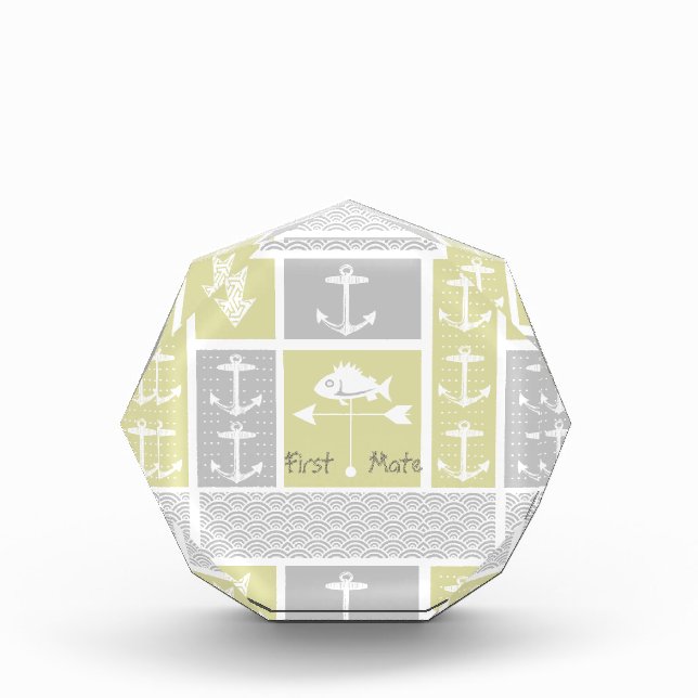 Nautical Yellow and Gray Anchor Fish Weather Vane Award (Front)