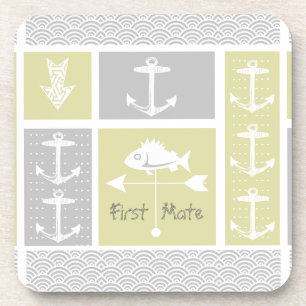 Nautical Yellow and Gray Anchor Fish Weather Vane Beverage Coaster
