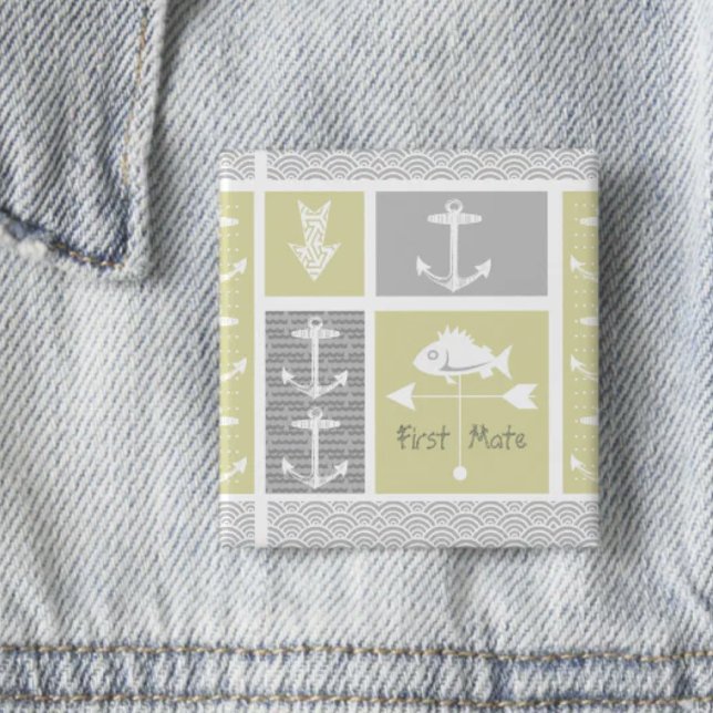 Nautical Yellow and Gray Anchor Fish Weather Vane Button (Creator Uploaded)
