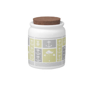 Nautical Yellow and Gray Anchor Fish Weather Vane Candy Jar