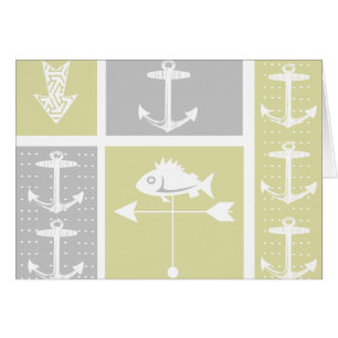 Nautical Yellow and Gray Anchor Fish Weather Vane Cards