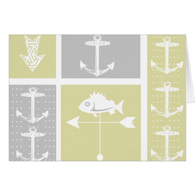 Nautical Yellow and Gray Anchor Fish Weather Vane Cards (Front Horizontal)