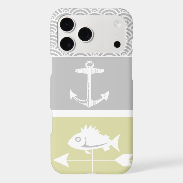 Nautical Yellow and Gray Anchor Fish Weather Vane Case-Mate iPhone Case (Back)