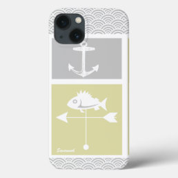 Nautical Yellow and Gray Anchor Fish Weather Vane iPhone 13 Case