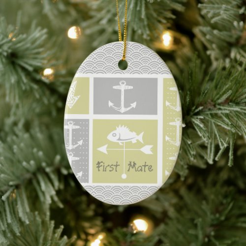 Nautical Yellow and Gray Anchor Fish Weather Vane Ceramic Ornament