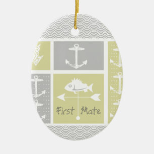 Nautical Yellow and Gray Anchor Fish Weather Vane Ceramic Ornament
