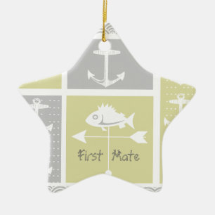 Nautical Yellow and Gray Anchor Fish Weather Vane Ceramic Ornament