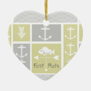 Nautical Yellow and Gray Anchor Fish Weather Vane Ceramic Ornament