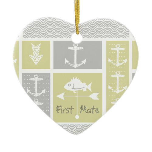 Nautical Yellow and Gray Anchor Fish Weather Vane Ceramic Ornament