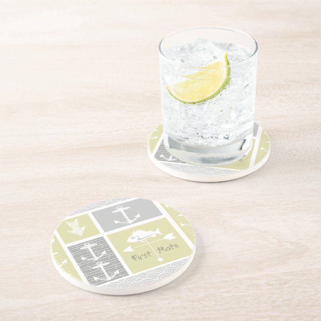 Nautical Yellow and Gray Anchor Fish Weather Vane Coaster (Side)