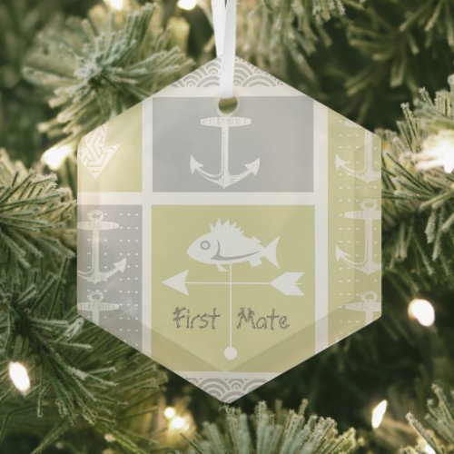 Nautical Yellow and Gray Anchor Fish Weather Vane Glass Ornament
