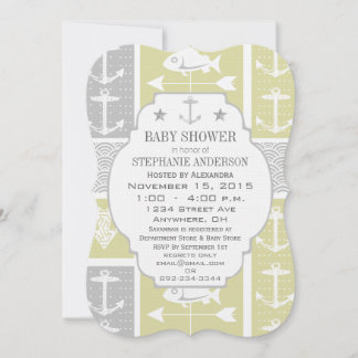 Nautical Yellow and Gray Anchor Fish Weather Vane Invitation