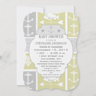 Nautical Yellow and Gray Anchor Fish Weather Vane Invitation